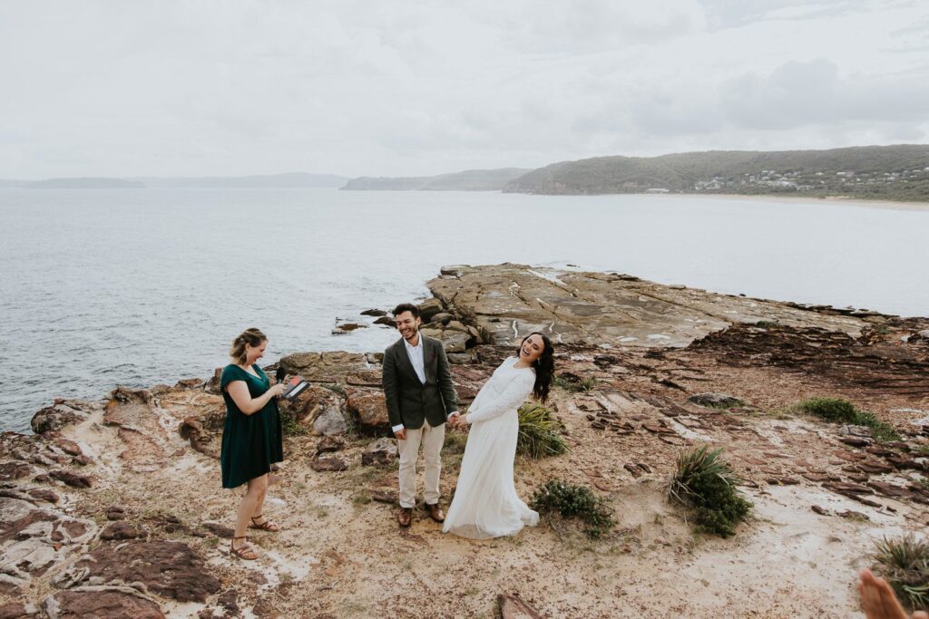 Clifftop Elopement on the Central Coast NSW Australia. Fun and laughter