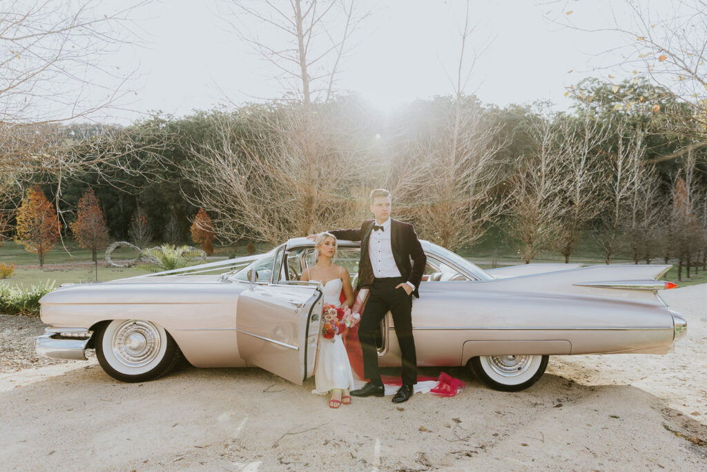Elopement with a Classic Cadillac and Pink Veil. Sydney, Australia. Elopement vs Wedding