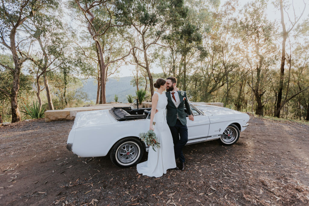 NSW Central Coast Elopement Destination at Glenworth Valley Lookout with a Ford Mustang Classic Car